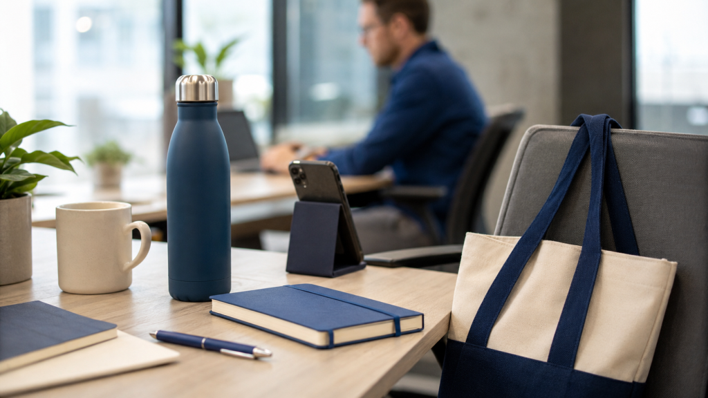 Des goodies sur un bureau