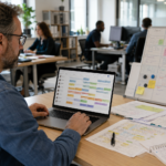 Un homme qui prépare les plannings de l'entreprise